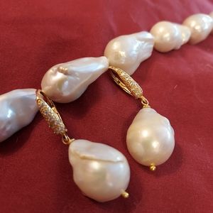Large baroque white pearl dangle earrings